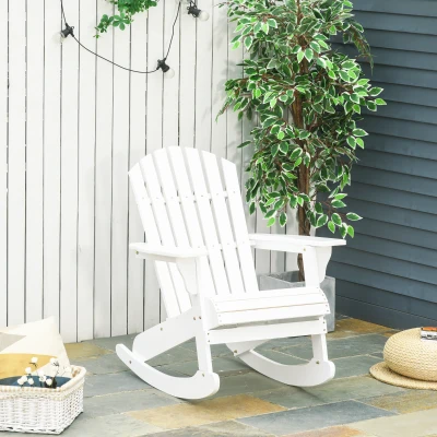Outsunny Wooden Adirondack Rocking Chair, Outdoor Lounge, White