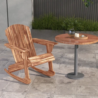 Outsunny Carbonized Wood Adirondack Rocking Chair, Outdoor Lounge