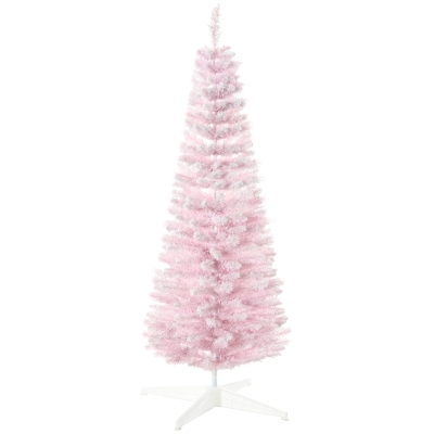 HOMCOM 5' Pink Snow Flocked Artificial Christmas Tree, Pencil Shape