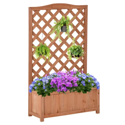 Outsunny Wood Planter with Trellis for Vine Climbing, Raised Garden Bed to Grow Vegetables for Backyard, 28" x 11" x 46", Brown