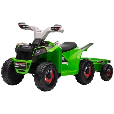 Aosom 6V Electric Toy Car with Back Trailer, Forward Backward, Wear-Resistant Wheels for Ages 18-36 Months, Green