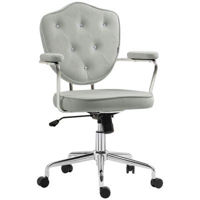 HOMCOM Tufted Velvet Swivel Office Chair, Gray