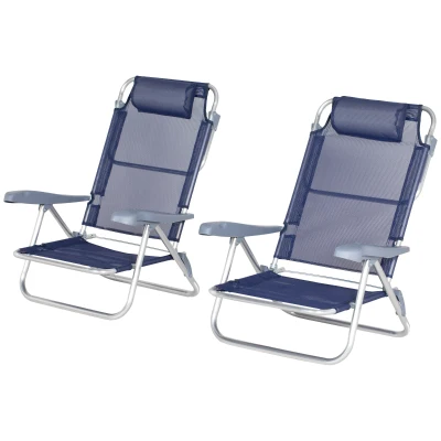 Outsunny Set of 2 Fishing Chairs, Camping Chairs with Adjustable Backrest and Headrest, Folding Chair for Outdoor, Dark Blue