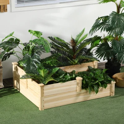 Outsunny 3-Tier Raised Flower Bed Planter Box, 42.5"x34.75" Natural