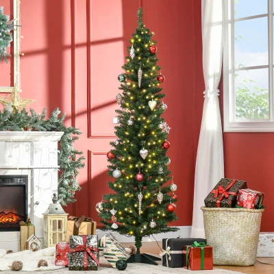 HOMCOM 6' Pre-Lit Slim Noble Fir Christmas Tree with LED Lights, Green