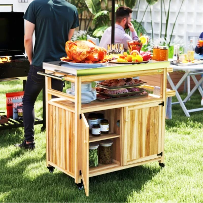 Grill Cart 42.9" W x 19.7" D x 36.4" H Natural Wood