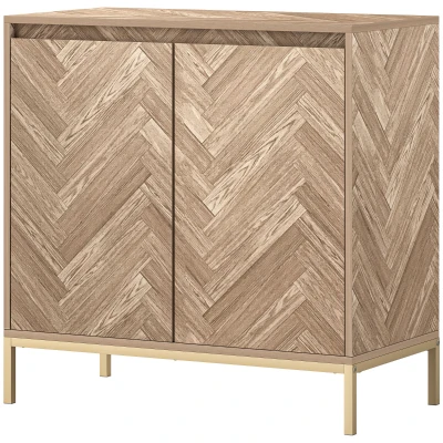 HOMCOM Accent Cabinet, Storage Cabinet with Doors, Adjustable Shelf and Steel Legs, Sideboard for Living Room, Oak