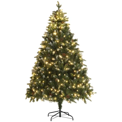 HOMCOM 6 Foot Prelit Artificial Christmas Tree with Dual Colour LED Light, Hinged Xmas Tree for Home Office Holiday