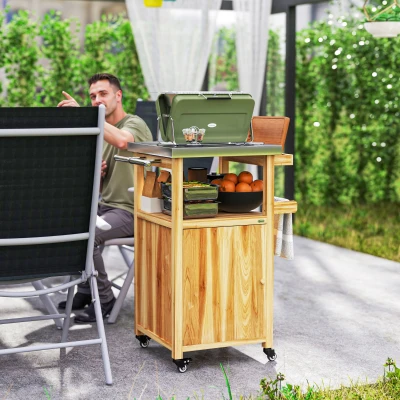 Grill Cart 26.8" W x 19.7" D x 36.4" H Natural Wood