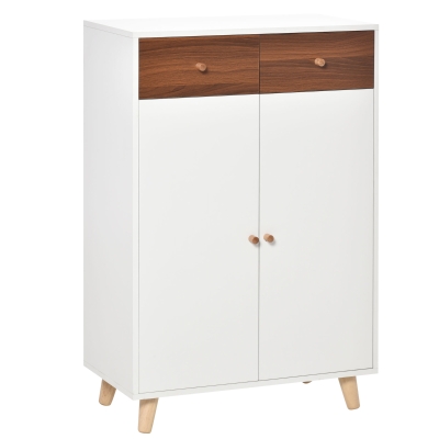 HOMCOM Shoe Cabinet with Doors for Entryway Modern Storage Organizer with Shelves Drawers for Hallway for 12 pairs Walnut