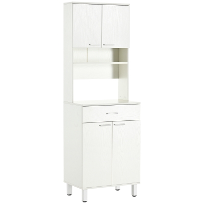HOMCOM 71"H Freestanding Kitchen Pantry, Buffet Cabinet with Hutch, Storage Cabinet with Drawer, Doors and Microwave Stand, White