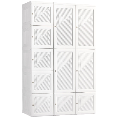 HOMCOM Portable Wardrobe Closet with 8 Cubes & 2 Hanging Rods, White