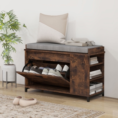 HOMCOM Shoe Storage with Seat, Upholstered Hallway Bench, Shoe Bench with Flip Drawer and Side Rack for 6 Pairs of Shoes