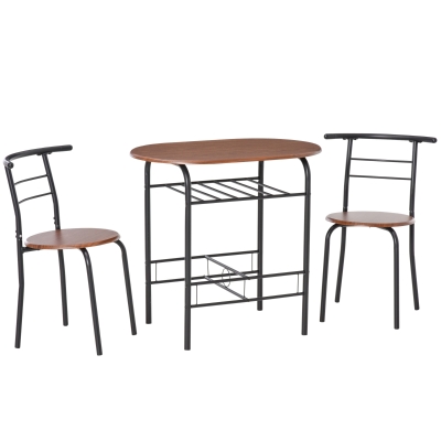 HOMCOM Dining Table Set of 3, Oval Kitchen Table and Chairs with Storage Shelf for Small Space, Dining Room, Natural