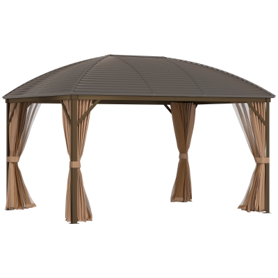 Outsunny 10' x 13' Hardtop Gazebo, Brown with Curtains & Netting