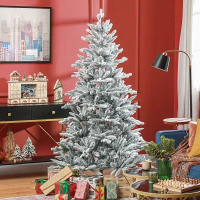 HOMCOM 6ft Flocked Christmas Tree with Snow Tips, Hinged, Easy Assembly