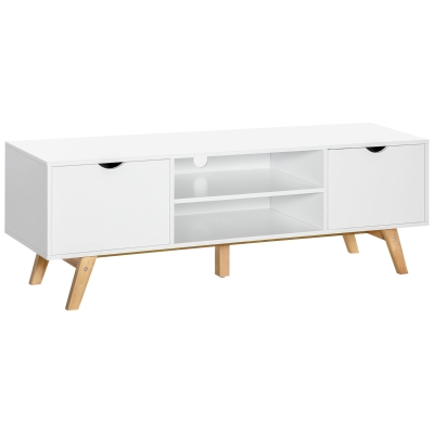 HOMCOM Modern Wooden TV Stand with 2 Storage Cabinet Stand for TV's up to 65" for Living Room Office, Storage Entertainment Center, White