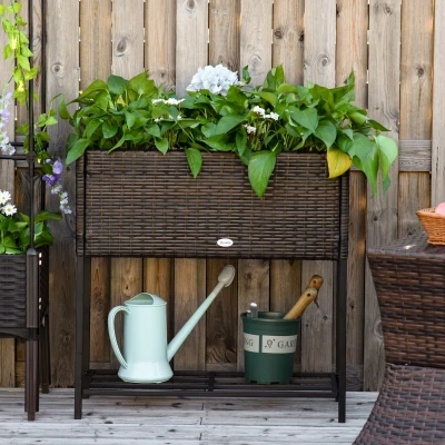 Outsunny Raised Garden Bed, Portable Rattan Planter Box, Brown