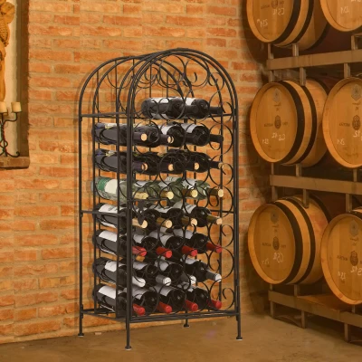 HOMCOM 35-Bottle Wrought Iron Wine Rack Cabinet, Black