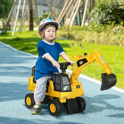 Aosom Kids CAT Excavator Ride-On Toy with Manual Shovel, Yellow