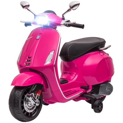 Qaba Vespa Licensed Kids Motorcycle, 6V, Pink, Music & Radio