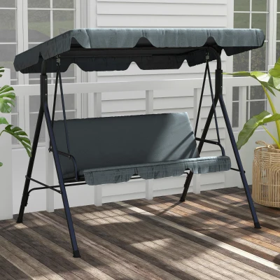 Outsunny 3-Seat Patio Swing Chair, Steel Frame, Adjustable Canopy