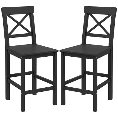 HOMCOM Counter Height Stools Set of 2, Farmhouse Bar Stools with Backs, Solid Wood Counter Stools for Kitchen Island