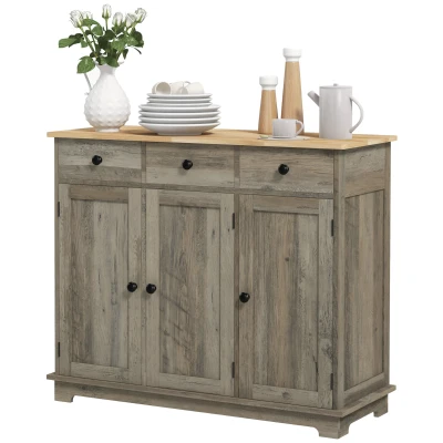 HOMCOM Modern Sideboard, Buffet Cabinet with Storage Cabinets, Drawers and Adjustable Shelves for Living Room, Washed Grey
