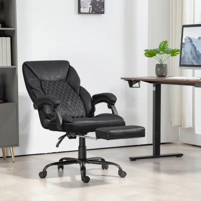 HOMCOM Black Executive Reclining Office Chair with Footrest