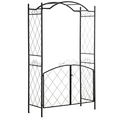 Outsunny 85" Metal Garden Arch Trellis with Gate, Black