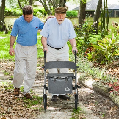 HOMCOM Aluminum Rollator Walker, 10'' Wheels, 300lbs, Gray