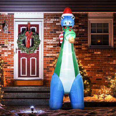 HOMCOM 11FT Dinosaur Christmas Inflatable Yard Decor, Waterproof