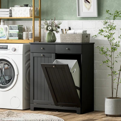 HOMCOM Laundry Cabinet with 2 Tilt-Out Baskets & Drawers, Black