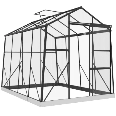 Outsunny 6' x 8' Walk-in Polycarbonate Greenhouse Aluminium Green House with Sliding Door, 5-Level Roof Vent, Rain Gutter