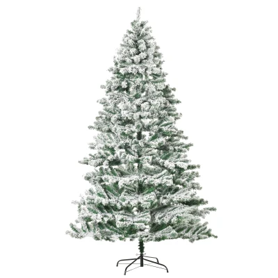 HOMCOM 7.5ft Artificial Snow Flocked Christmas Tree Xmas Tree Holiday Home Indoor Decoration for Party with Foldable Feet, Green