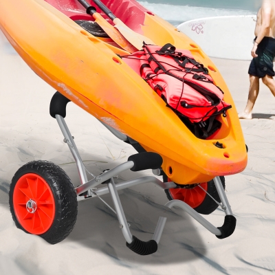 Soozier Kayak Cart Aluminum Boat Canoe Carrier Dolly Trolley Transport Trailer with Airless Beach Tires for Sand, Silver