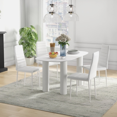 HOMCOM Modern Dining Chairs, Set of 4, High Back PU leather Upholstery and Metal Legs for the Living Room, Kitchen, Home Office, White