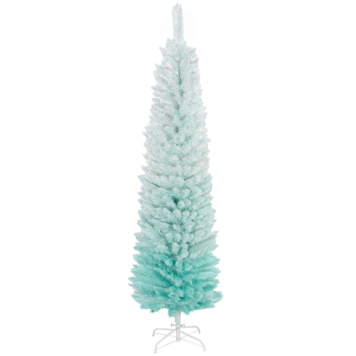 HOMCOM 5ft Pencil Christmas Trees, Skinny Artificial Christmas Tree for Xmas Holiday Decor, Gradient Blue