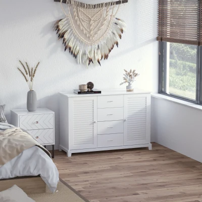 HOMCOM Sideboard Buffet Cabinet, White, 4 Drawers, 2 Doors