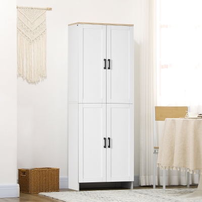 HOMCOM 67" 4-Door Kitchen Pantry Cabinet, Freestanding Storage Cabinet Cupboard with Adjustable Shelves, White