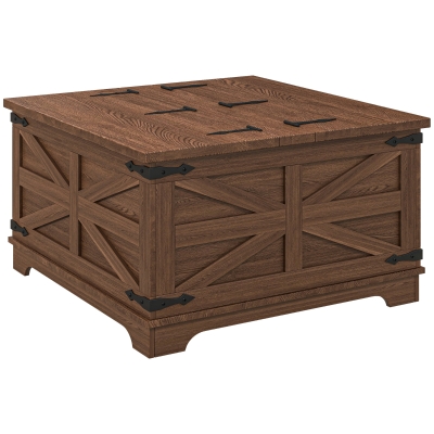 HOMCOM Farmhouse Coffee Table with Flip-Top Storage, Brown