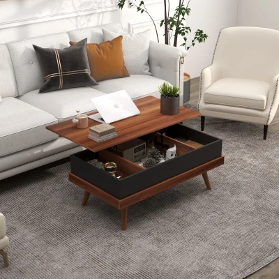 HOMCOM Lift Top Coffee Table with Hidden Storage, Walnut