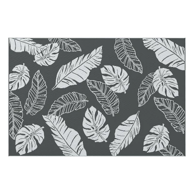 Outsunny Reversible Outdoor RV Rug, Patio Floor Mat, 6' x 9' Plastic Rug for Backyard, Deck, Beach, Camping, Grey and White
