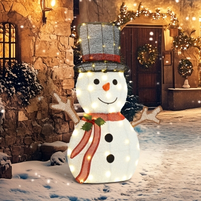 Outsunny Light Up Snowman Yard Decoration, Lighted Snowman Christmas Decoration for Indoor and Outdoor, White