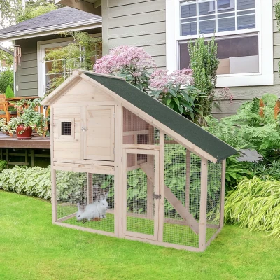 PawHut 55" 2-Tier Wooden Rabbit Hutch, Bunny Cage