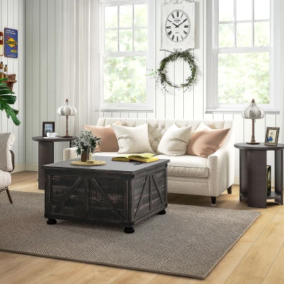 HOMCOM Farmhouse Wooden Coffee Table with Storage, Square, Living Room
