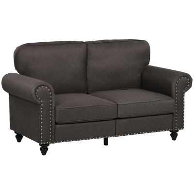 HOMCOM Mid-Century 2-Seater Loveseat Sofa with Nailhead Trim, Brown