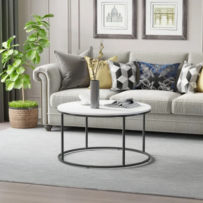 HOMCOM 32" Round Coffee Table, Modern White Center Table