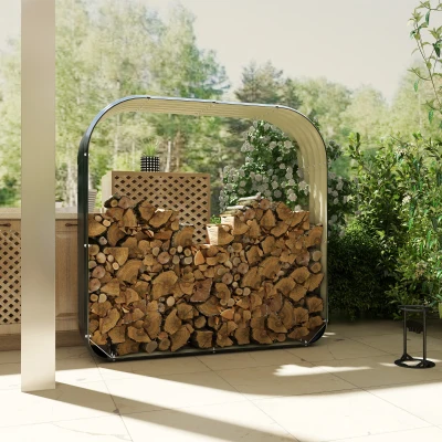 Outsunny 4.7' Galvanized Steel Firewood Storage Rack, Safety Edge