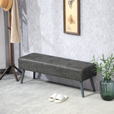 HOMCOM Bedroom Bench, End of Bed Bench with Button Tufted, PU Leather Upholstered Entryway Bench with Wood Legs, Grey